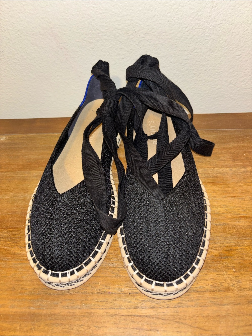 Rothy's The Espadrille Black Lace Up Shoes Excellent - Picture 2 of 7